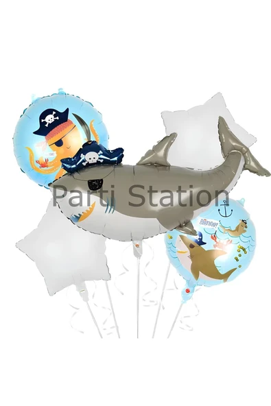 Korsan Köpek Balığı Konsept Balon Set Korsan Shark Konsept Doğum Günü Folyo Balon Set ürün görseli 1