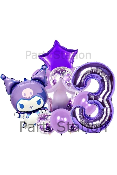 Sanrio Kuromi 3 Yaş Mor Balon Set Anime Hello Kitty Kuromi Konsept Doğum Günü Balon Set ürün görseli 1