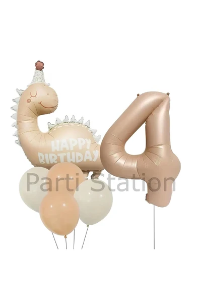 Retro Dinozor 4 Yaş Balon Set Bohem Renkler Dinozor Konsept Doğum Günü Balon Retro Balon Set ürün görseli 1