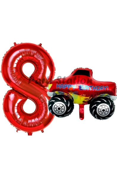 Canavar Kamyon Pikap 8 Yaş Balon Set Arabalar Konsept Canavar Kamyon Balon ve Kırmızı Rakam Balon ürün görseli 1