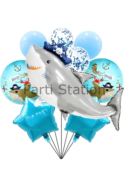 Korsan Köpek Balığı Balon Set Korsan Shark Tema Doğum Günü Folyo Balon Set ürün görseli 1