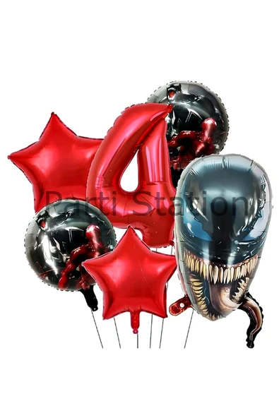 Zehirli Öfke Venom 4 Yaş Doğum Günü Balon Set Venom Kırmızı Konsept Doğum Günü Parti Balon Set ürün görseli 1