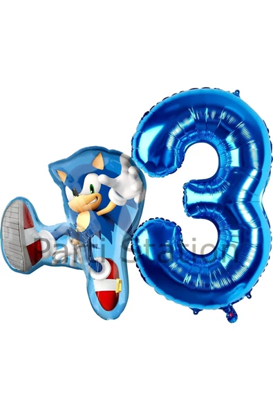 Tilki Sonic ve Lacivert Rakam Balon 3 Yaş Balon Set Tilki Sonic Boom Konsept Doğum Günü Balon Set ürün görseli 1