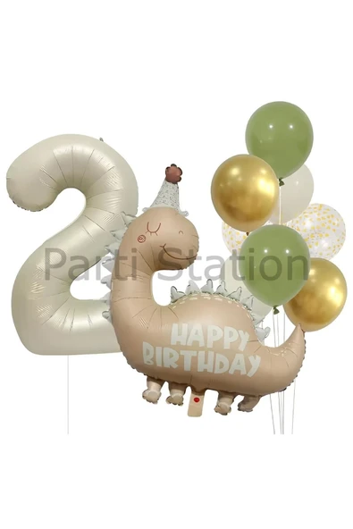 Retro Dinozor 1 Yaş Balon Set Bohem Renkler Dinozor Tema Doğum Günü Balon Retro Balon Set ürün görseli 1
