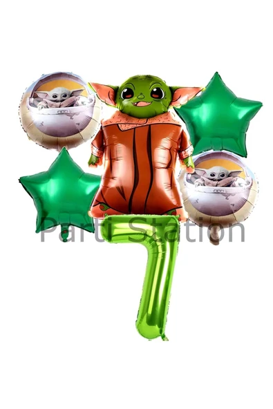 Star Wars Yoda 7 Yaş Yeşil Rakam Balon Set Yıldız Savaşları Yoda Konsept Doğum Günü Balon Set ürün görseli 1