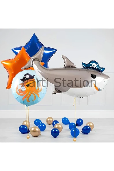 Korsan Köpek Balığı Balon Set Pirate Shark Tema Doğum Günü Balon ürün görseli 1