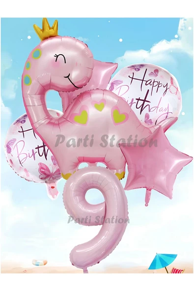 Pembe Dinozor Konsept 9 Yaş Balon Set Sevimli Pembe Dinozor Doğum Günü Folyo Balon Set ürün görseli 1