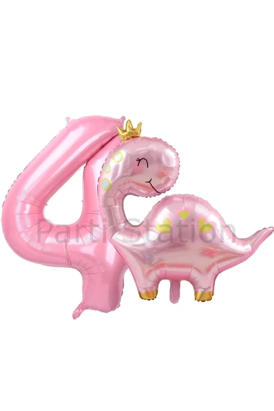 Pembe Dinozor 4 Yaş Pembe Renk Rakam Balon Set Sevimli Pembe Dinozor Konsept Doğum Günü Balon Set ürün görseli 1