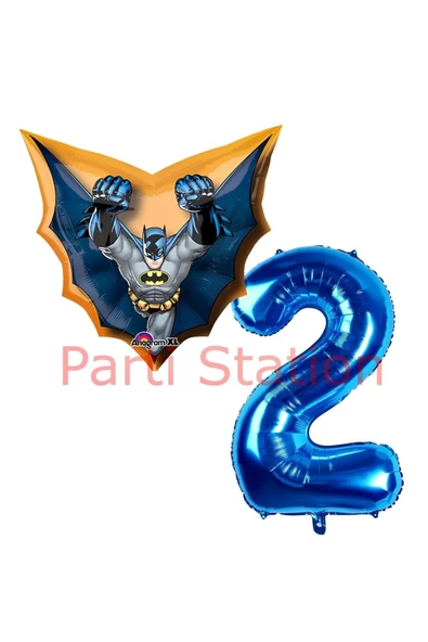 Batman 2 Yaş Lacivert Rakam Balon Set Yarasa Adam Batman Doğum Günü Parti Balon Set ürün görseli 1