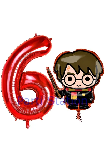 Harry Potter 6 Yaş Kırmızı Renk Rakam Balon Set Harry Potter Hogwarts Konsept Doğum Günü Balon Set ürün görseli 1