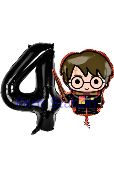 Harry Potter 4 Yaş Siyah Renk Rakam Balon Set Harry Potter Hogwarts Konsept Doğum Günü Balon Set ürün görseli 1