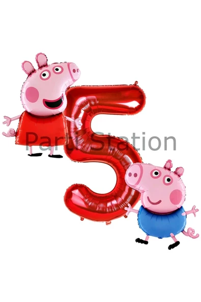 Peppa Pig Konsept 5 Yaş Balon Set Pembe Domuz Peppa Pig George Tema Doğum Günü Folyo Balon Set ürün görseli 1