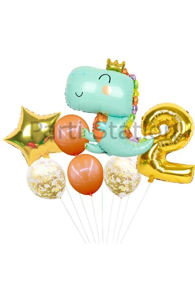 Sevimli Yeşil Dinozor Konsept 2 Yaş Balon Set Jurassic Dinozor Tema Doğum Günü Folyo Balon Set ürün görseli 1