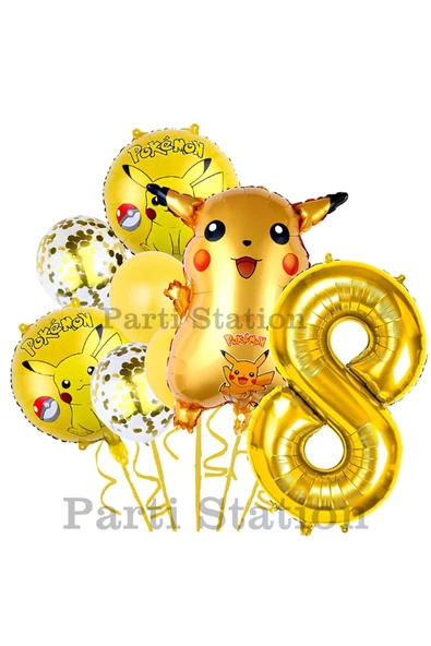 Pokemon Pikachu Konsept 8 Yaş Doğum Günü Balon Set Pokemon Pikaçu Folyo Balon Set ürün görseli 1
