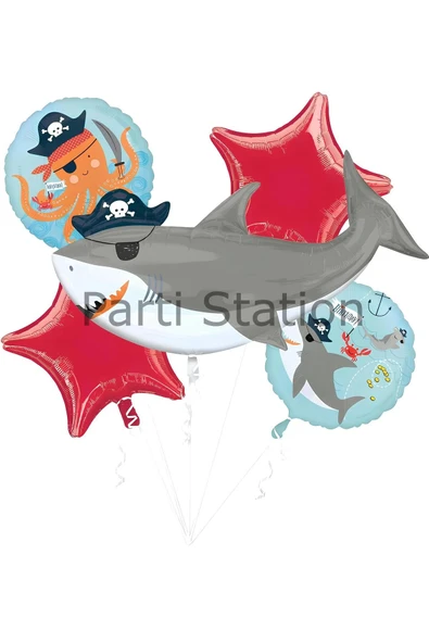 Korsan Köpek Balığı Balon Set Pirate Shark Tema Doğum Günü Balon Set ürün görseli 1