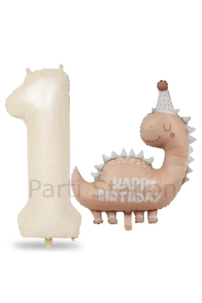 Retro Dinozor 1 Yaş Krem Renk Rakam Balon Set Sevimli Pembe Dinozor Konsept Doğum Günü Balon Set ürün görseli 1