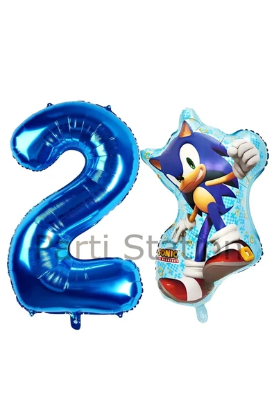 Tilki Sonic ve Lacivert Rakam Balon 2 Yaş Balon Set Tilki Sonic Konsept Doğum Günü Balon Set ürün görseli 1