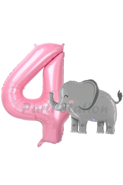Sevimli Fil Balon 4 Yaş Doğum Günü Balon Set Safari Konsept Fil Balon ve Pembe Renk Rakam Balon ürün görseli 1