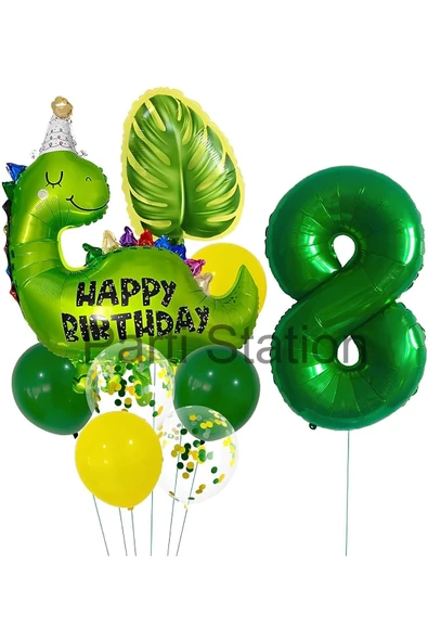 Yeşil Dinozor Konsept 8 Yaş Balon Set Jurassic Dinozor Tema Doğum Günü Folyo Balon Set ürün görseli 1