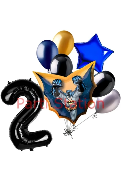 Batman 2 Yaş Rakam Yıldız Balon Set Yarasa Adam Batman Doğum Günü Parti Balon Set ürün görseli 1