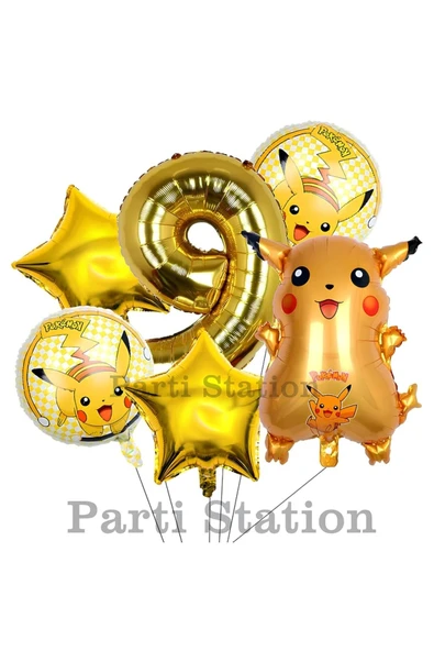 Pokemon Pikaçu Konsept 9 Yaş Doğum Günü Balon Set Pokemon Pikachu Folyo Balon Set ürün görseli 1
