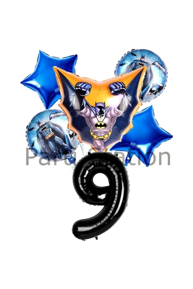 Batman 9 Yaş Rakam Yıldız Balon Set Yarasa Adam Batman Doğum Günü Balon Set ürün görseli 1