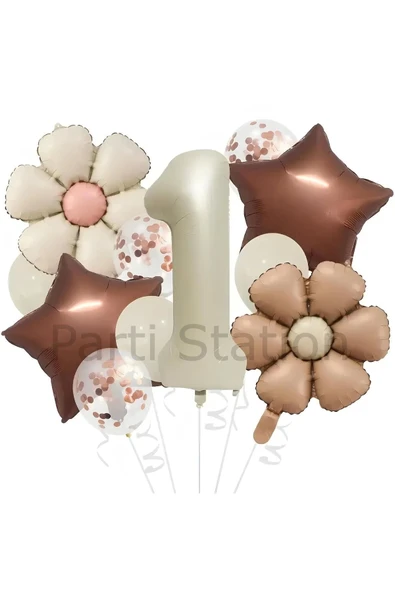 Retro Renk Papatya Konsept 1 Yaş Balon Set Retro Renk Tema Doğum Günü Parti Balon Set ürün görseli 1