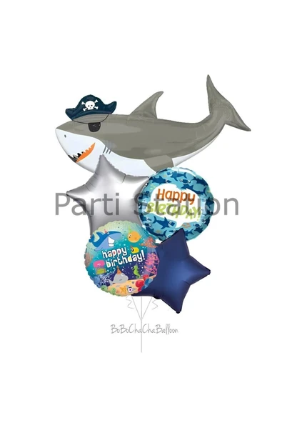 Korsan Köpek Balığı Konsept Balon Set Pirate Shark Tema Doğum Günü Folyo Balon Set ürün görseli 1