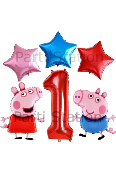 Peppa Pig Konsept 1 Yaş Yıldız Balon Set Pembe Domuz Peppa Pig George Tema Doğum Günü Folyo Balon ürün görseli 1