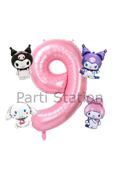 Kuromi 9 Yaş Mini Pembe Balon Set Kuromi MyMelody Cinnamonroll Konsept Doğum Günü Balon Set ürün görseli 1