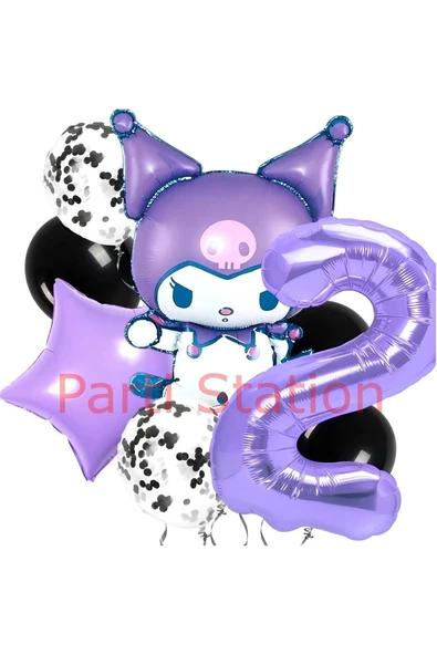 Kuromi 2 Yaş Balon Set Yıldız Balon Anime Sanrio Hello Kitty Kuromi Konsept Doğum Günü Balon Set ürün görseli 1