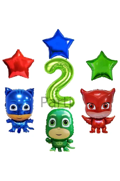 Pijamaskeliler 2 Yaş Yeşil Rakam Balon Set Pjmasks Konsept Balon Set Pijamaskeli Doğum Günü Set ürün görseli 1