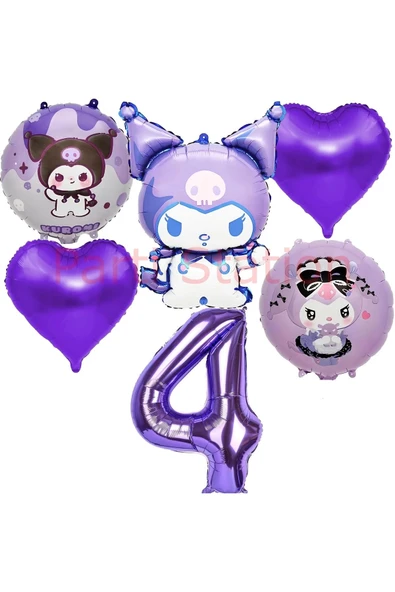 Kuromi 4 Yaş Balon Set Anime Sanrio MyMelody Cinnamonroll Hello Kitty Kuromi Konsept Doğum Günü Set ürün görseli 1