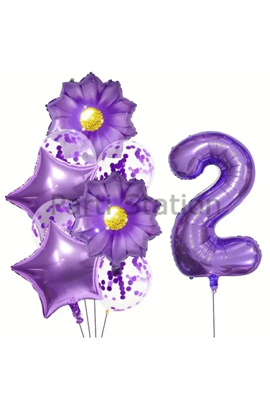 Mor Papatya 2 Yaş Balon Set Mor Papatya Konsept Doğum Günü Balon Set ürün görseli 1