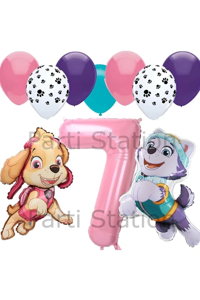 Paw Patrol Skye 7 Yaş Balon Seti Polis Köpek Paw Patrol Skye ve Everst Doğum Günü Balon Seti ürün görseli 1