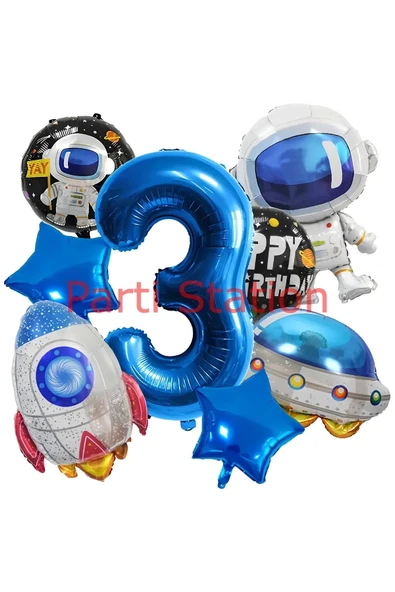 Astronot Uzay 3 Yaş Balon Set Konsept Uzay Roketi Balon Uzay Mekiği Balon Space Concept Balloon Set ürün görseli 1