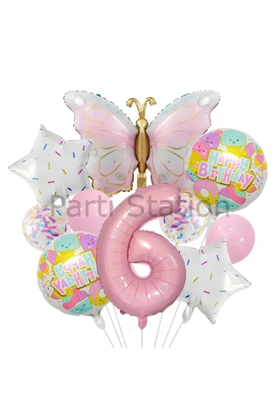 Kelebek 6 Yaş Balon Set Gökkuşağı Kelebek Konsept Doğum Günü Balon Set ürün görseli 1