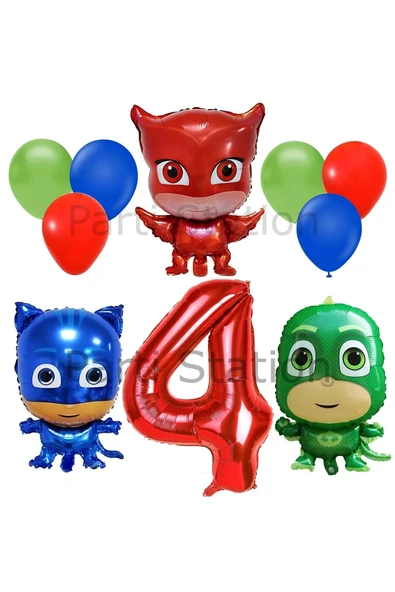 Pijamaskeliler 4 Yaş Kırmızı Rakam Balon Set Pjmasks Konsept Balon Set Pijamaskeli Doğum Günü Set ürün görseli 1