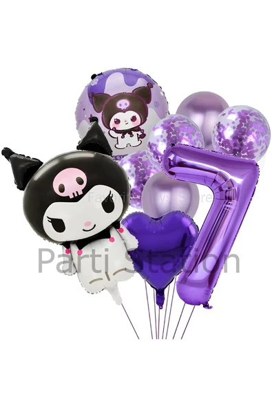 Sanrio Kuromi 7 Yaş Mor Renk Balon Set Anime Hello Kitty Kuromi Konsept Doğum Günü Balon Set ürün görseli 1