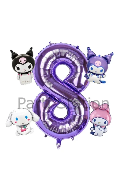 Kuromi 8 Yaş Mini Mor Balon Set Kuromi MyMelody Cinnamonroll Konsept Doğum Günü Balon Set ürün görseli 1