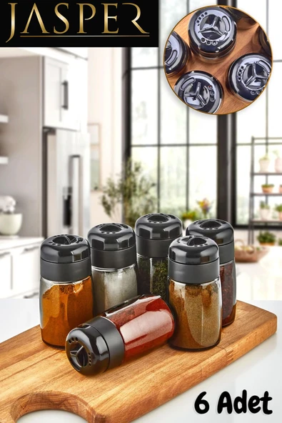 Jasper JPR-00101 245 ML Black 6 Adet Cam Kavanoz Tuzluk Biberlik Baharatlık Seti Baharat Takımı ürün görseli 1