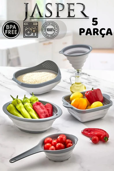 Jasper Qlux JPR-0108 5'li Akordiyon Katlanır Süzgeç Mutfak Çeyiz Seti ürün görseli 1