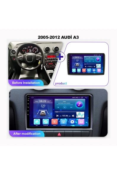 NAVMİNA Audi A3 2005-2012 Uyumlu 9 inç Android 4-64 GB Multimedya ürün görseli 1