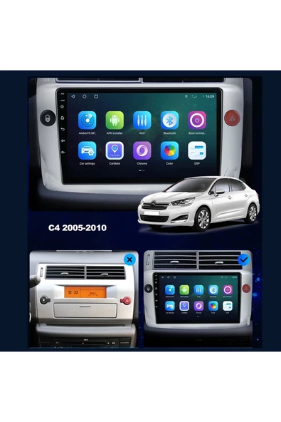 NAVMİNA Citroen C4 2005-2011 Uyumlu 4-64 gb 9 inç Gri Çerçeveli Multimedya ürün görseli 1