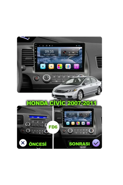 NAVMİNA Navmina Honda Civic FD6 2007-2011 Uyumlu 10 inç 4-64 GB Multimedya ürün görseli 1