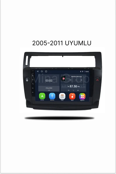 NAVMİNA Citroen C4 2005-2011 Uyumlu 4-64 gb 9 inç Siyah Çerçeveli Multimedya ürün görseli 1
