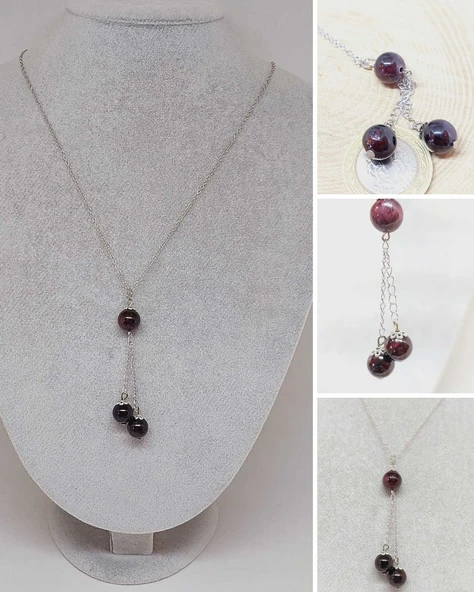 Lal (Garnet-Granat) Taşı Zincirli Kolye (8924) ürün görseli 1