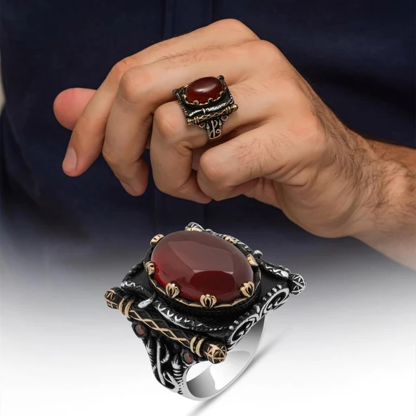 Oval Akik Taşlı Elifvav 925 Ayar Gümüş Yüzük ürün görseli 1
