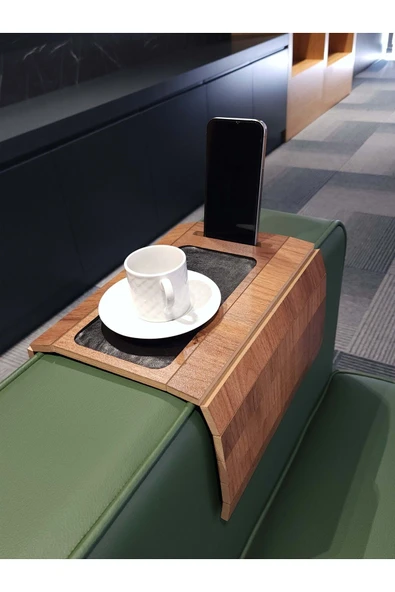 ARKITEKT EX Telefon Tutuculu Ahşap Katlanır Portatif  Organizer Yan Sehpa Kaydırmaz Deri Yüzeyli ürün görseli 1