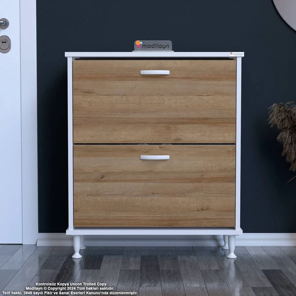 Modilayn UMAY Antre Hol 72 x 90 x 25, 5 cm’ lik 2 Düşer Kapak 4 Raf Göz Raf Bölmeli Ayakkabılık ürün görseli 1